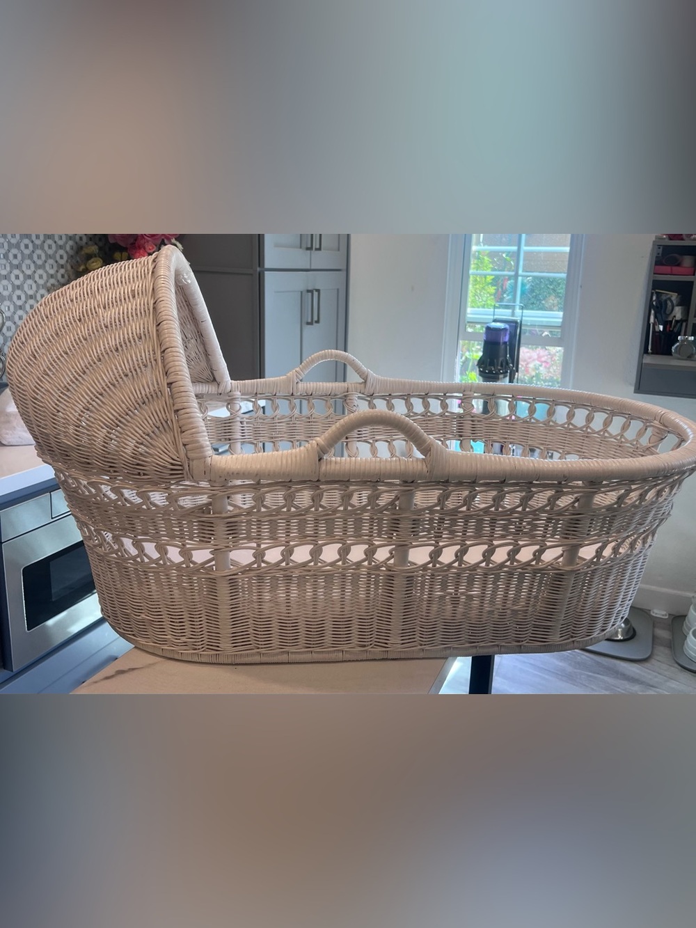 Vintage Pottery Barn White Wicker Bassinet